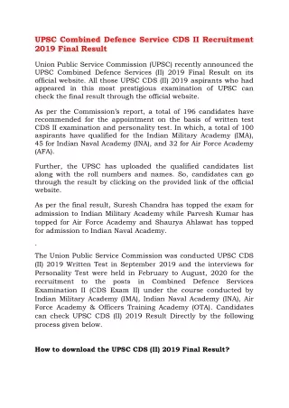 upsc combined defence service cds ii recruitment