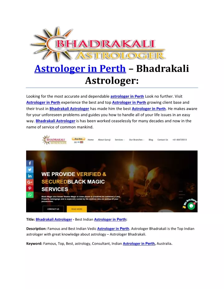 astrologer in perth bhadrakali astrologer