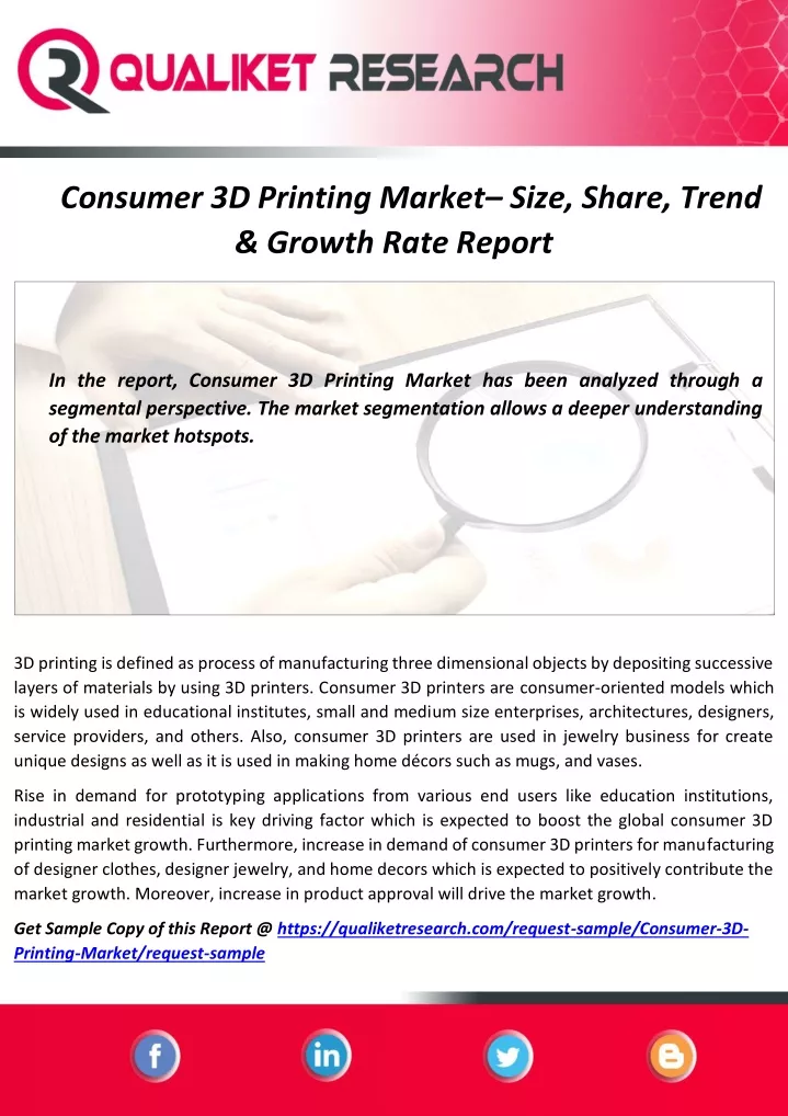 consumer 3d printing market size share trend