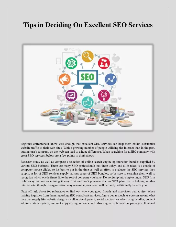 tips in deciding on excellent seo services