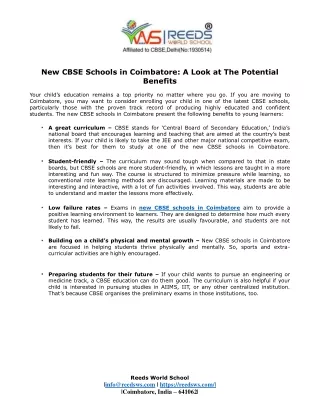 new cbse schools in coimbatore a look