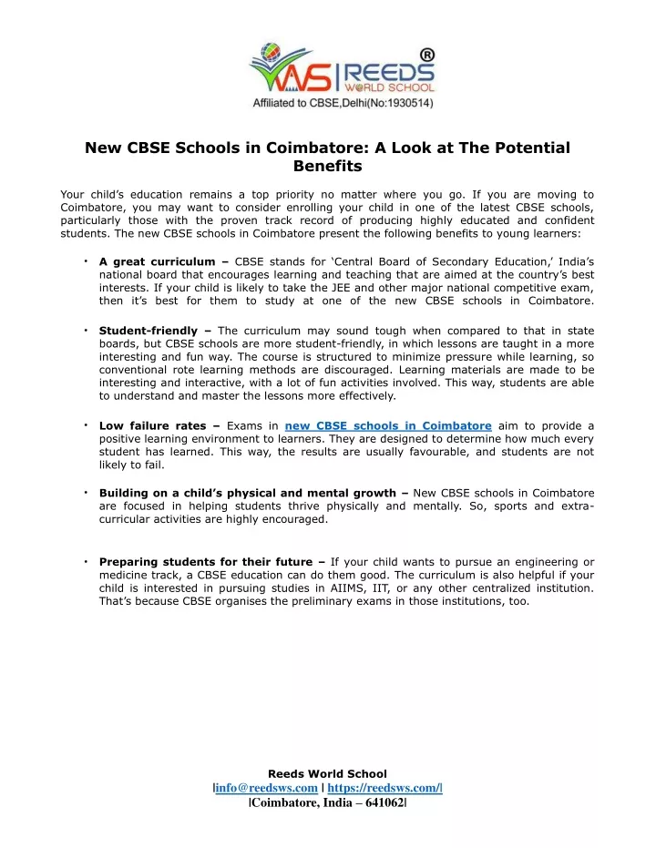 new cbse schools in coimbatore a look