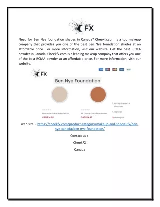 Ben Nye Foundation Shades Canada | Cheekfx.com