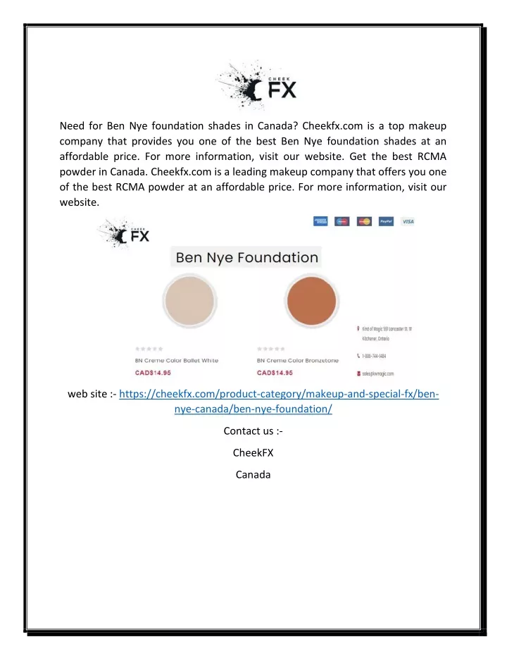 need for ben nye foundation shades in canada
