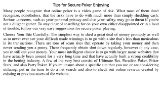 Tips for Secure Poker Enjoying