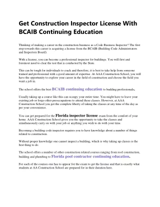 get construction inspector license with bcaib