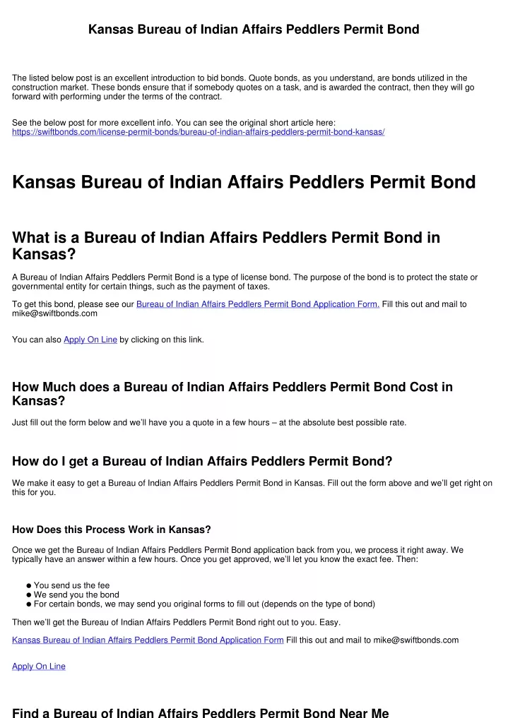 kansas bureau of indian affairs peddlers permit