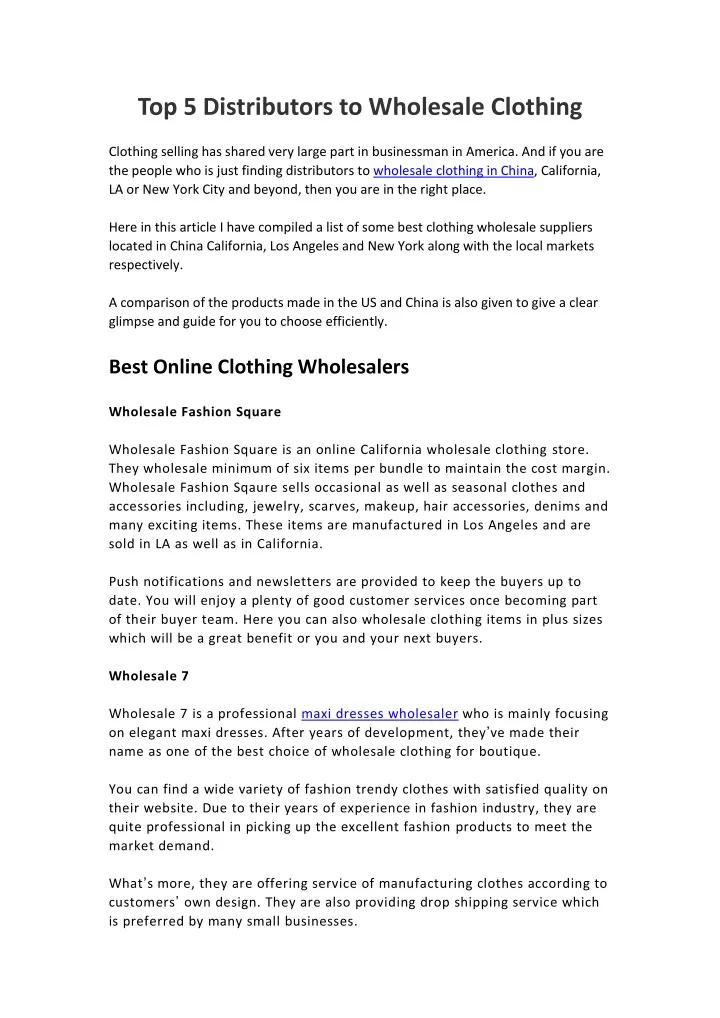 top 5 distributors to wholesale clothing