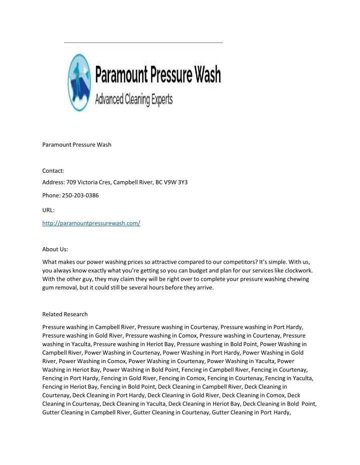 paramount pressure wash contact address