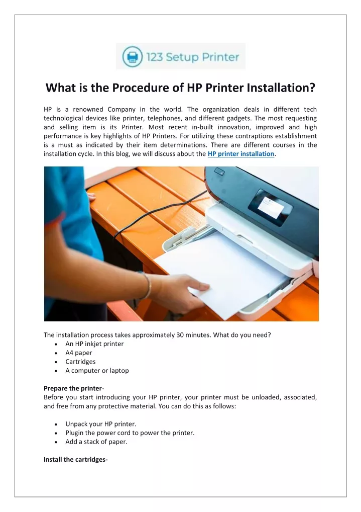 what is the procedure of hp printer installation