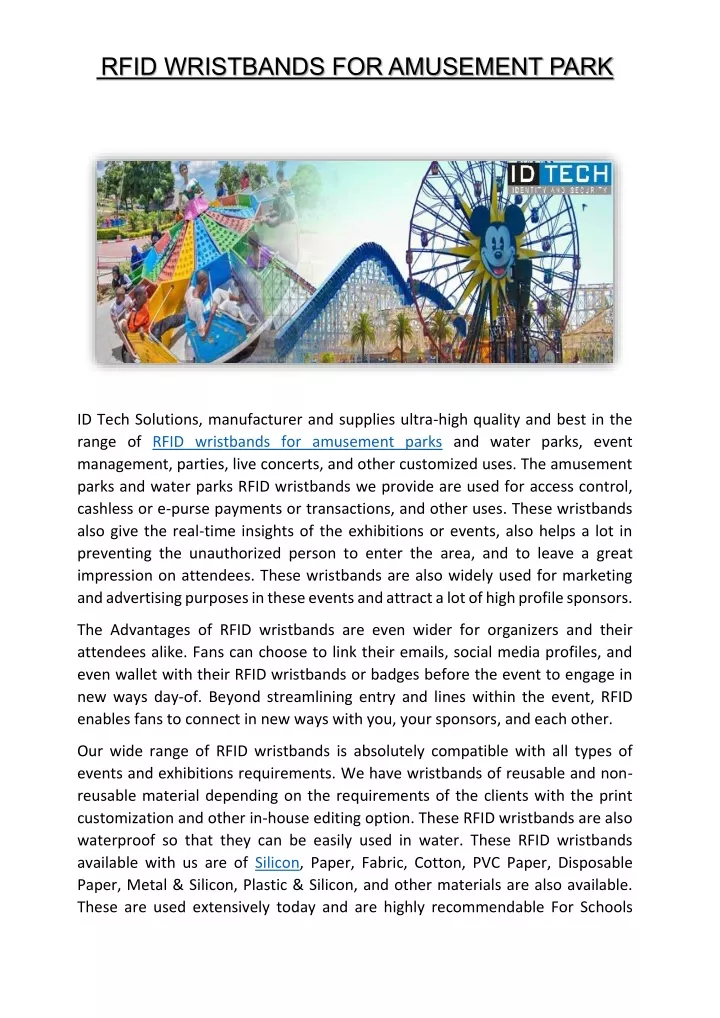 rfid wristbands for amusement park