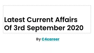 Current Affairs of 3rd September 2020
