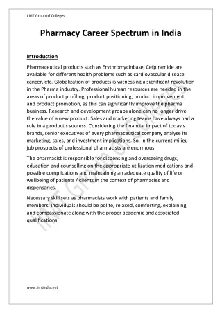 Pharmacy Career Spectrum in India