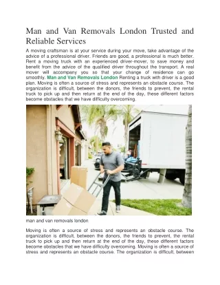 man and van removals london trusted and reliable