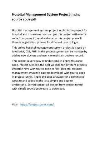 Hospital Management System Project in php source code pdf