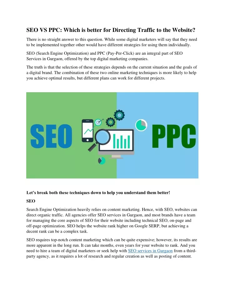seo vs ppc which is better for directing traffic