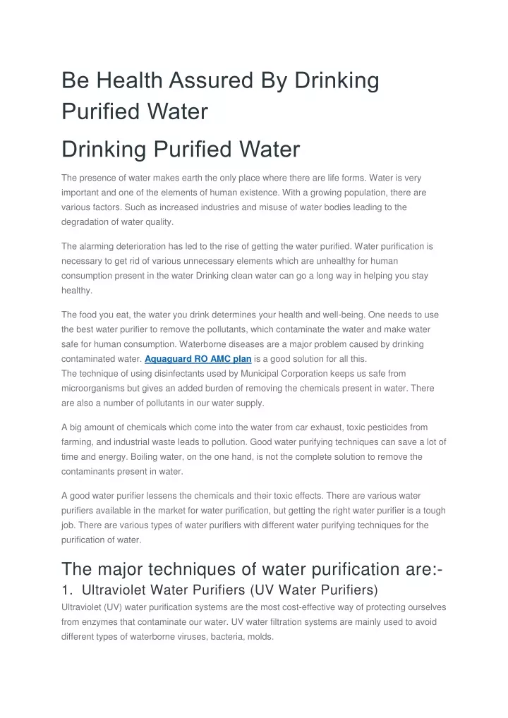 be health assured by drinking purified water