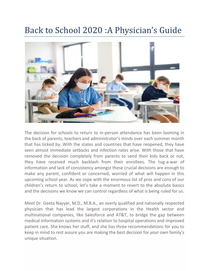 back to school 2020 a physician s guide