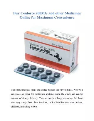 Buy Cenforce 200MG and other Medicines Online for Maximum Convenience