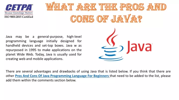 what are the pros and cons of java