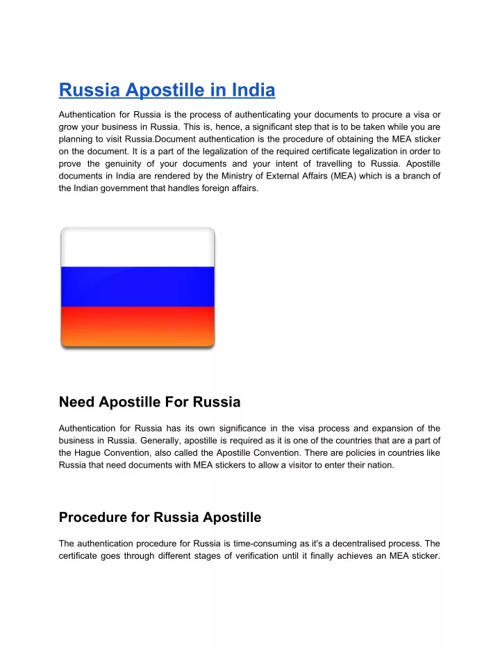 russia apostille in india