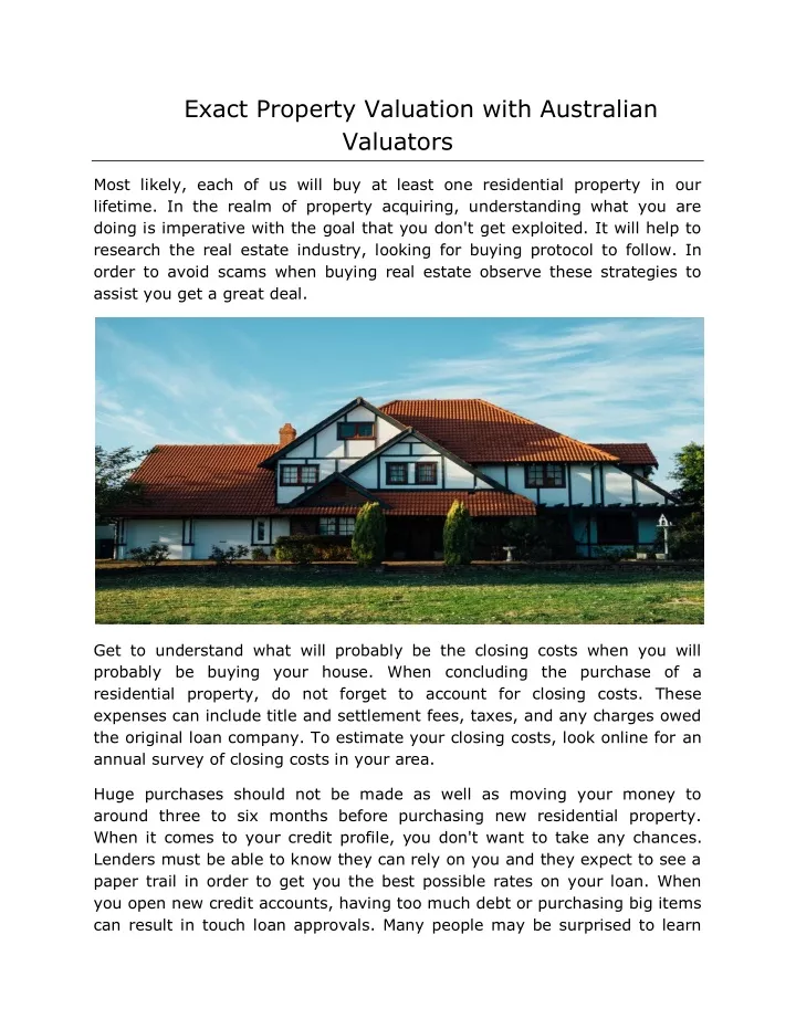 exact property valuation with australian valuators