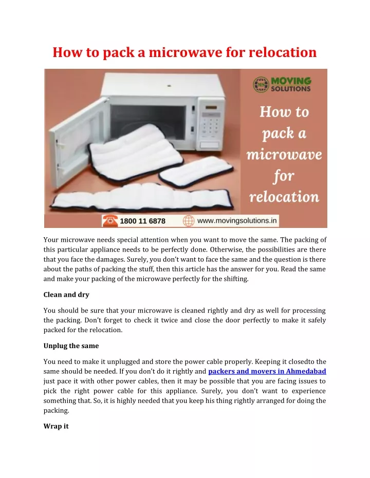 how to pack a microwave for relocation