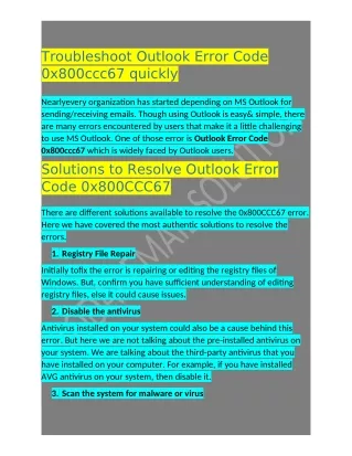 Call 1-800-316-3088 How To Fix Troubleshoot Outlook Error Code 0x800ccc67