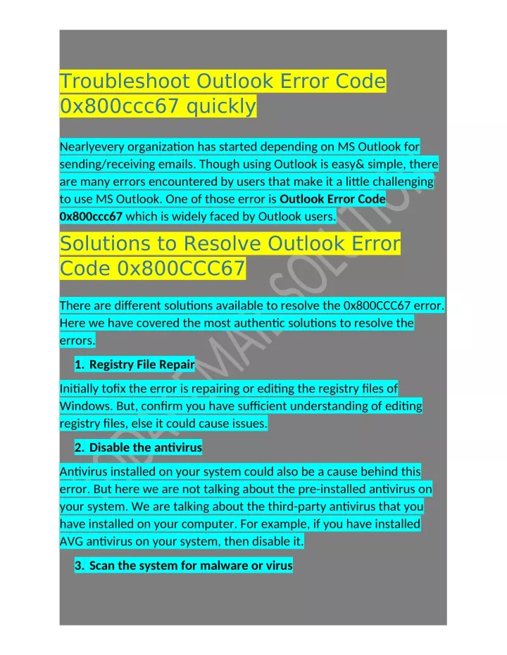 troubleshoot outlook error code 0x800ccc67 quickly
