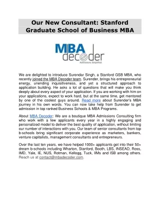 our new consultant stanford graduate school