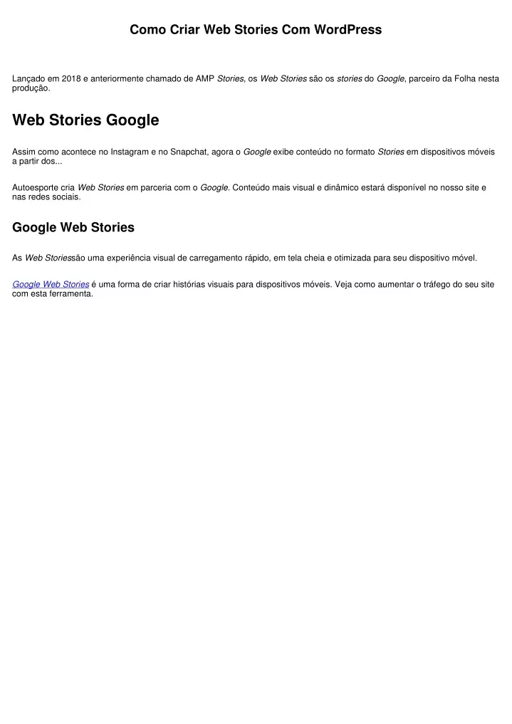 como criar web stories com wordpress