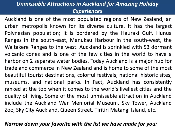 unmissable attractions in auckland for amazing holiday experiences