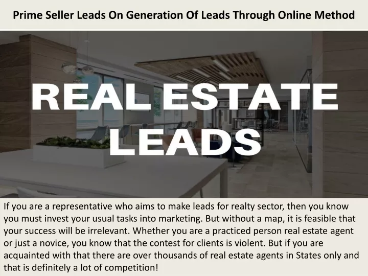 prime seller leads on generation of leads through online method