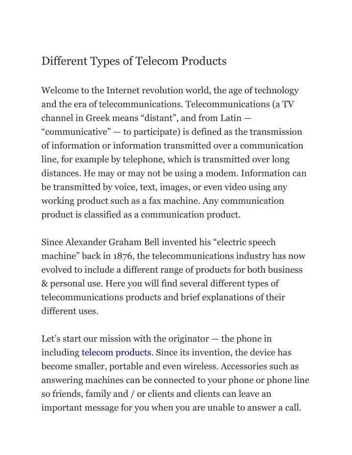 different types of telecom products