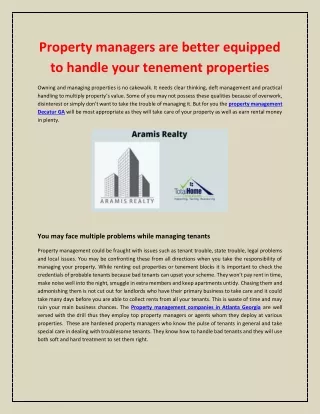 Benefits of Property management atlanta agents