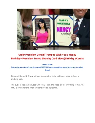 Order President Donald Trump to Wish You a Happy Birthday—President Trump Birthday Card Video(Birthday eCards)