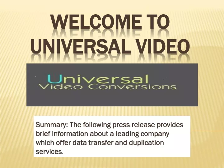 welcome to universal video
