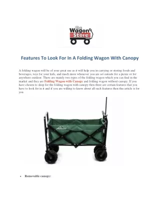 Features To Look For In A Folding Wagon With Canopy