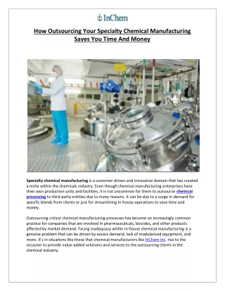 How Outsourcing Your Specialty Chemical Manufacturing Saves You Time And Money