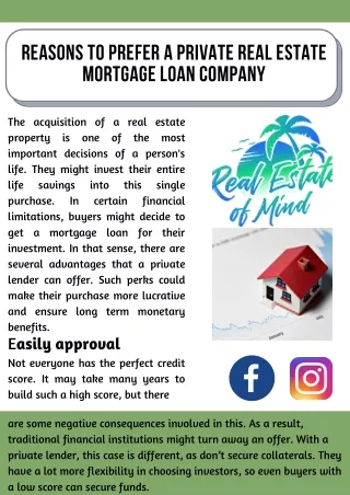 Reasons to Prefer a Private Real Estate Mortgage Loan Company