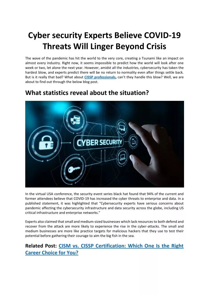 cyber security experts believe covid 19 threats
