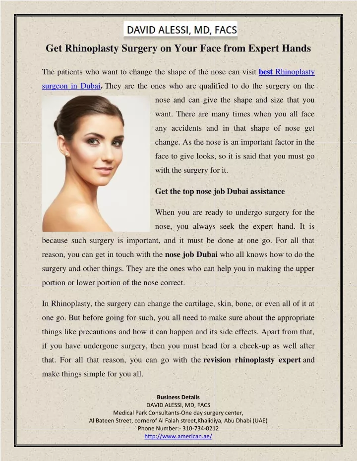 get rhinoplasty surgery on your face from expert