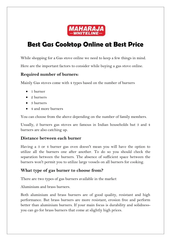 best gas cooktop online at best price while