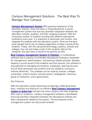 Campus Management Solutions - The Best Way To Manage Your Campus