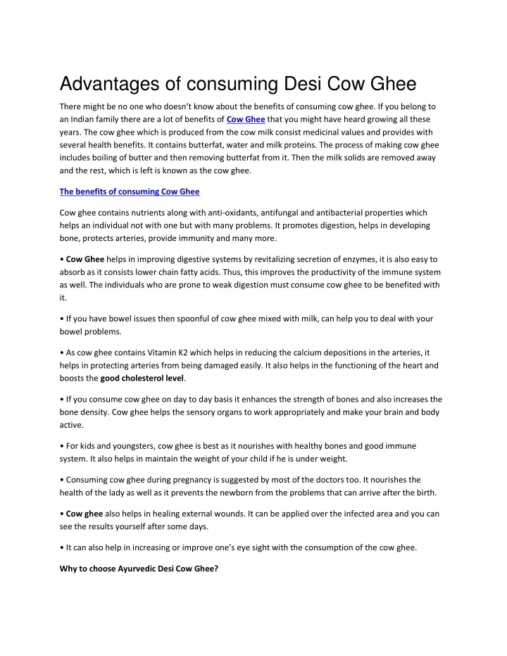 advantages of consuming desi cow ghee