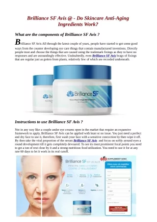 Brilliance SF Avis"Where to Buy" Benefits & Side Effects (Website)!