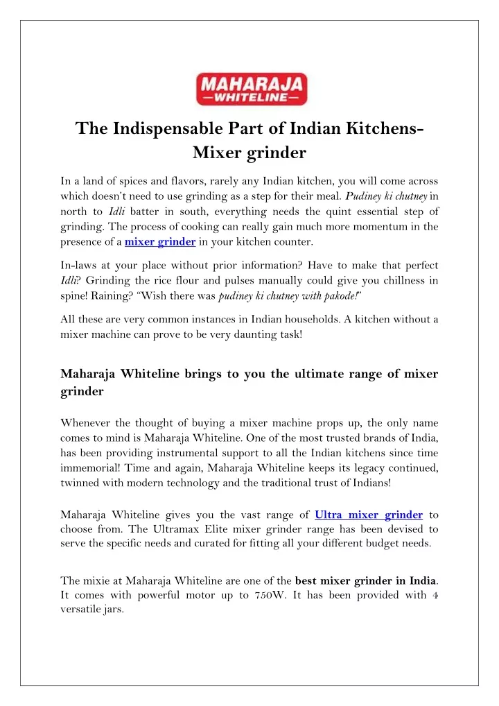 the indispensable part of indian kitchens mixer