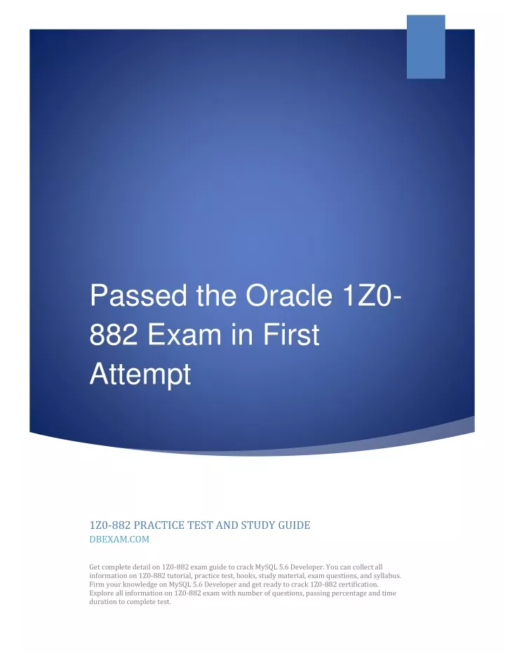 passed the oracle 1z0 882 exam in first attempt