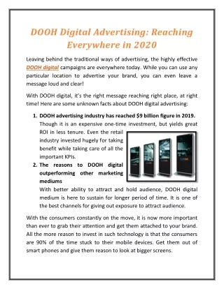 DOOH Digital Advertising: Reaching Everywhere in 2020