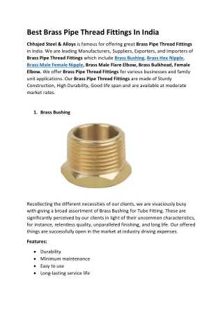 Best Brass Pipe Thread Fittings in India